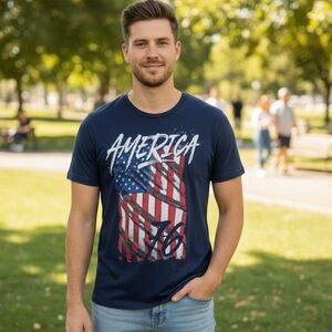 Anvil Dark Blue American Flag Tee